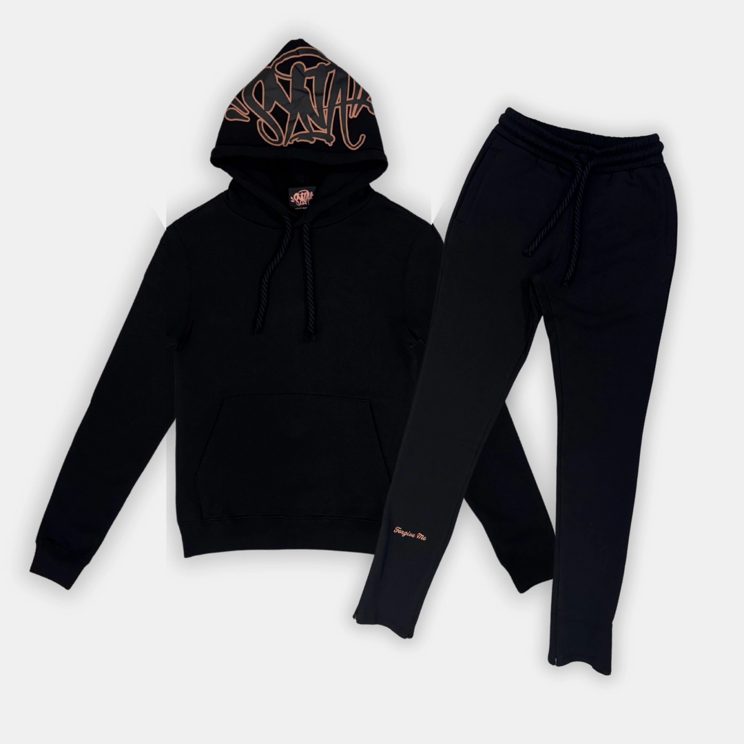Syna Logo Tracksuit - Black & Rose Gold Reinforced Knee Articulation Multi-Purpose