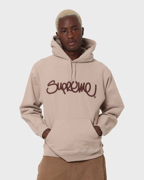 Street Style RipstopFabric Supreme Raised Handstyle Hoodie Brown