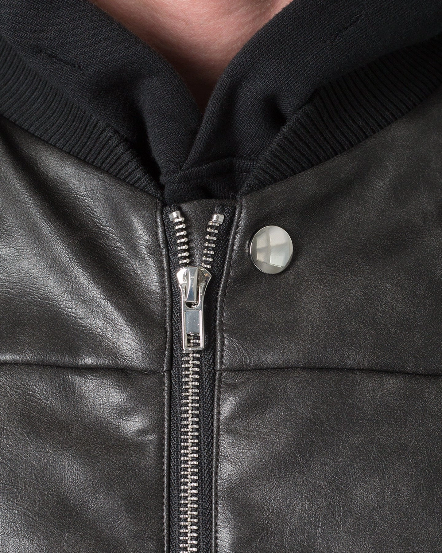 MNML Leather Bomber Vest Black Reinforced Hem