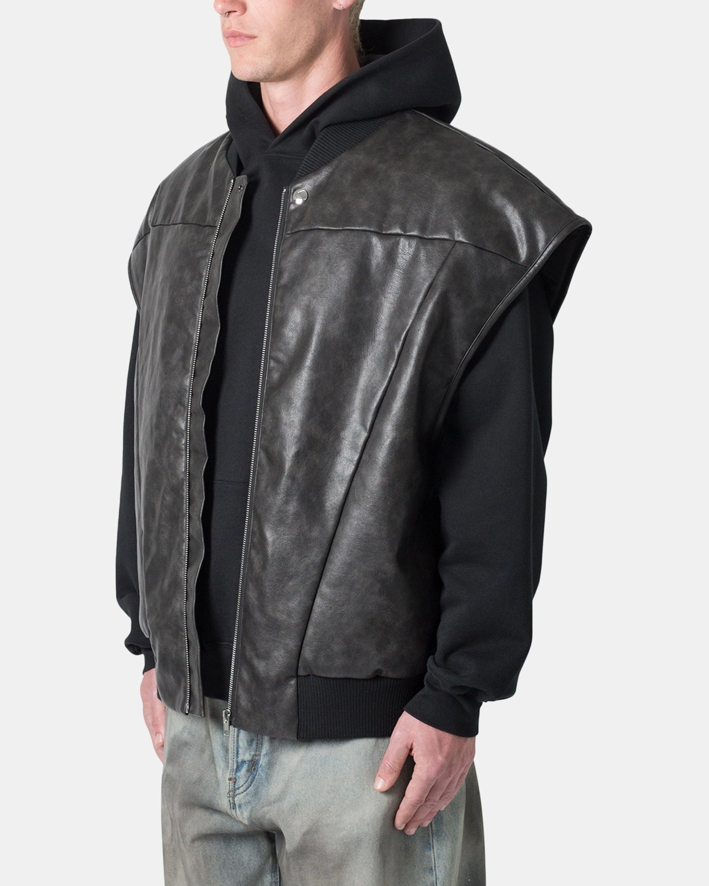 Smart Wear Promote MNML Leather Bomber Vest Black