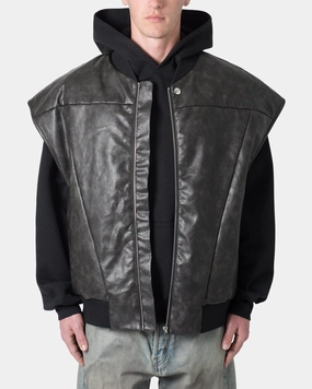 Classic Style Shawl MNML Leather Bomber Vest Black