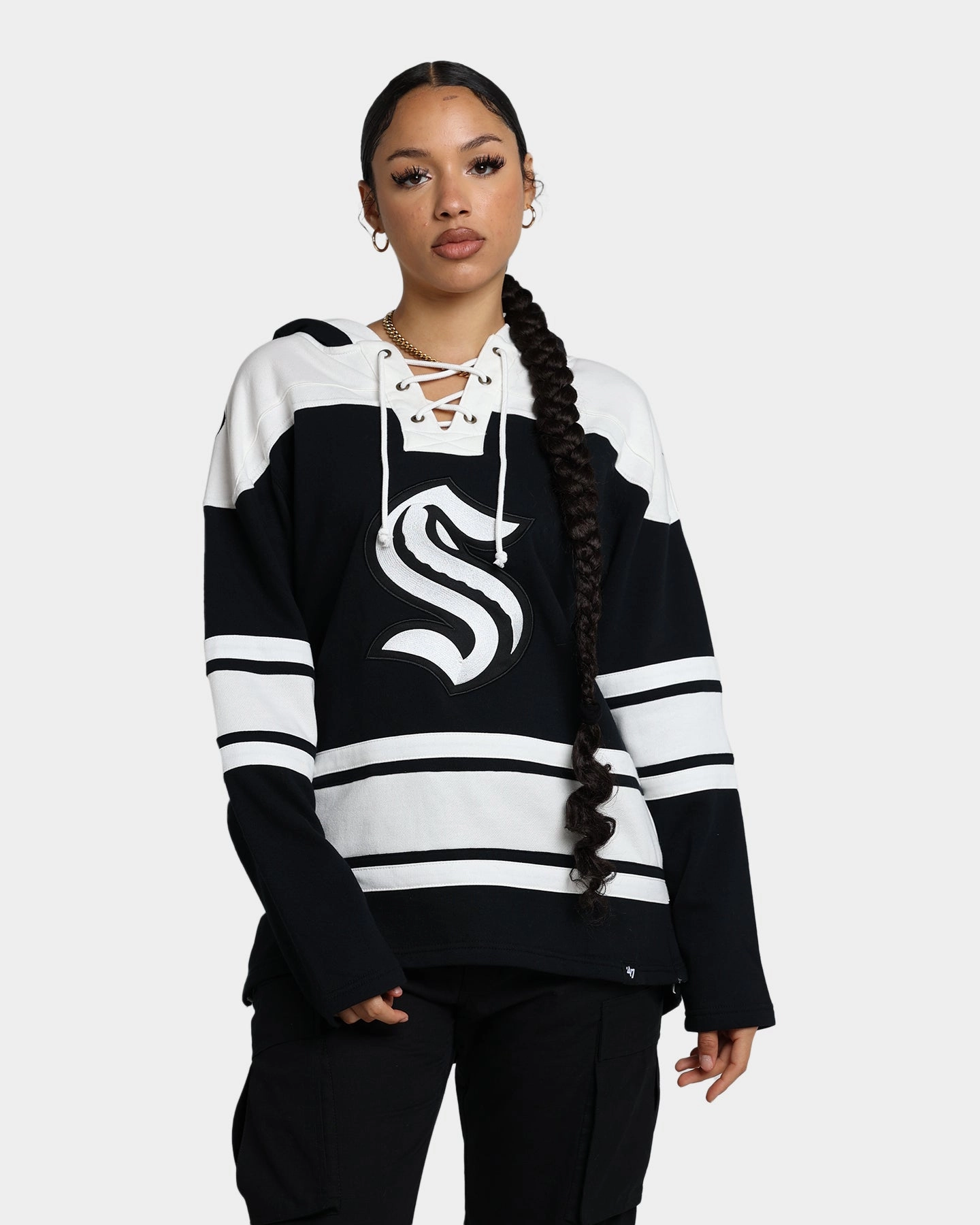 47 Brand Seattle Kraken Superior Lacer Hoodie Jet Black WrinkleResistant