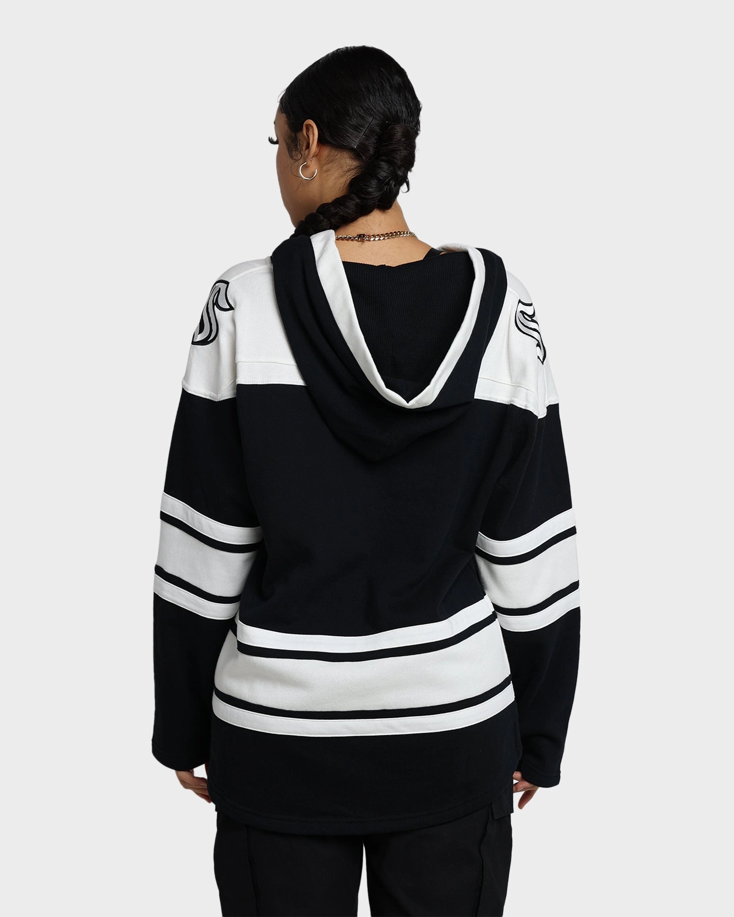 47 Brand Seattle Kraken Superior Lacer Hoodie Jet Black Grid Backlined Interior Flexible Quilted Panels