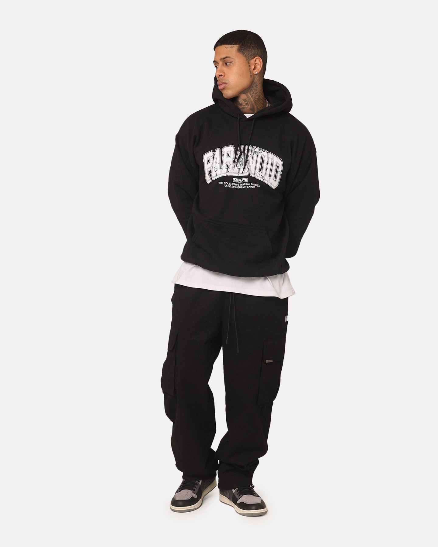 Stretch Panels Perforated Underarm Vents Rats Get Fat Paranoid Hoodie Black