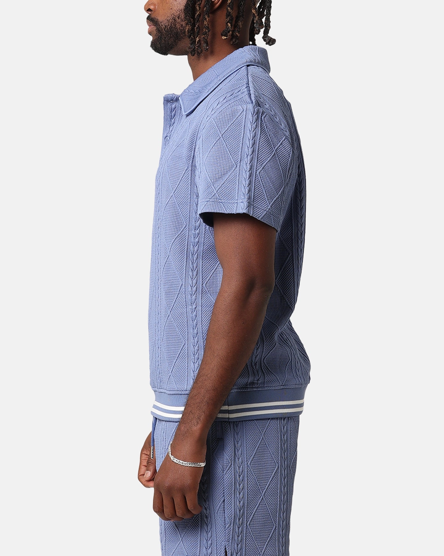 XXIII Danny Knit Polo Shirt Floral Blue Button Down Collar Moisture wicking