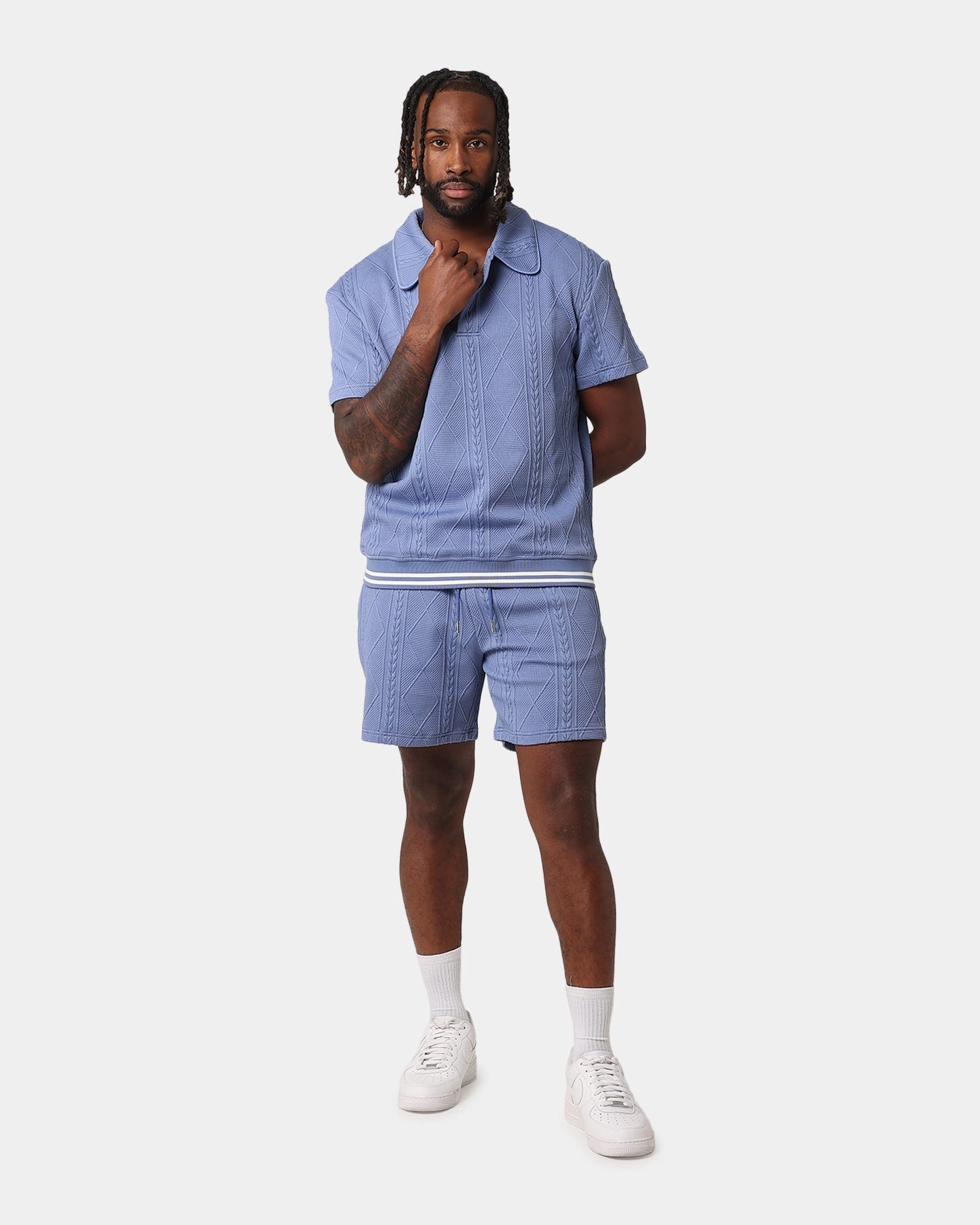 Breathable Jersey Seamless Side Panels XXIII Danny Knit Polo Shirt Floral Blue