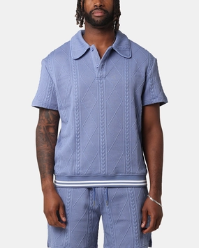 XXIII Danny Knit Polo Shirt Floral Blue Reinforced Stitching Streetwear Edge