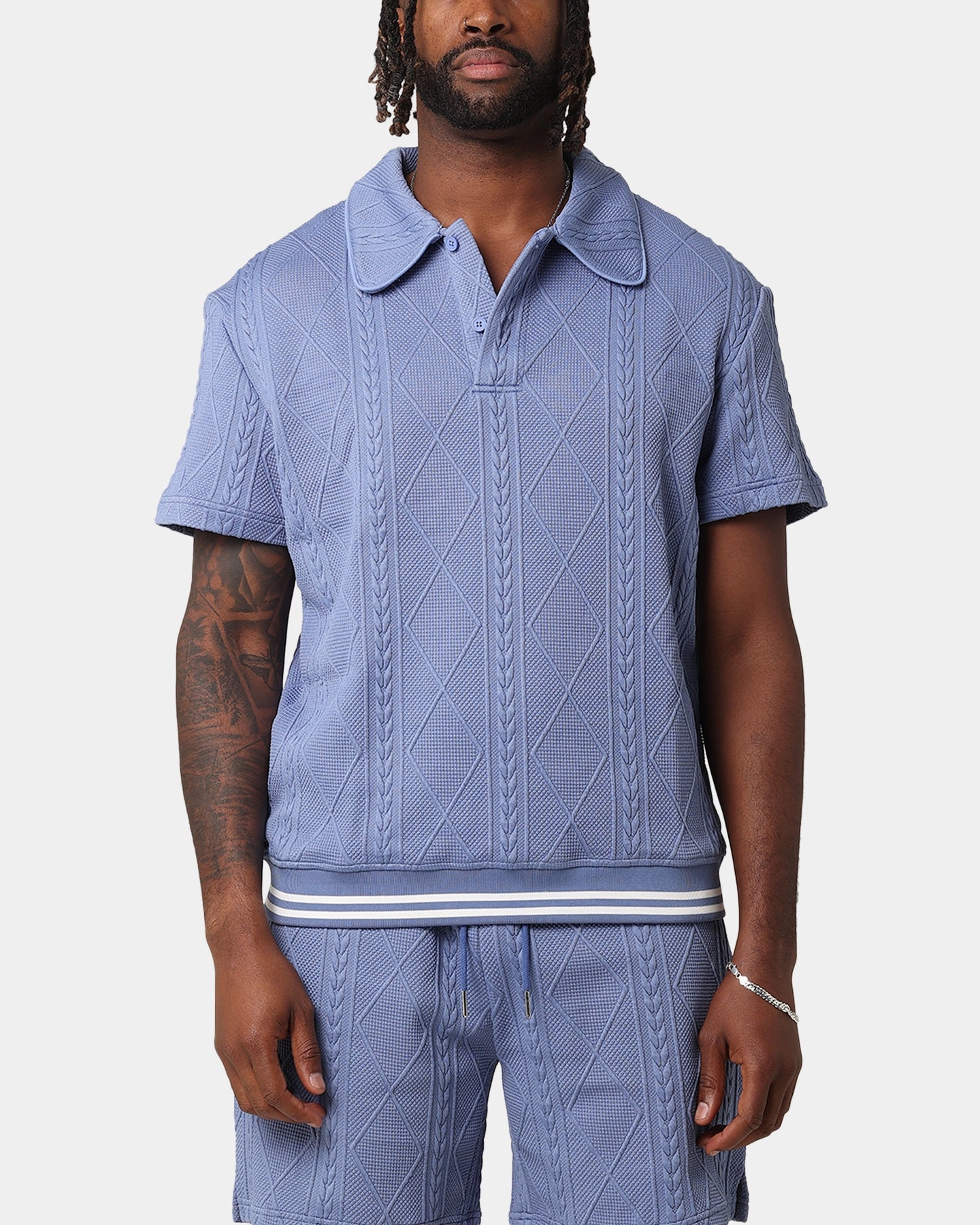 XXIII Danny Knit Polo Shirt Floral Blue Reinforced Stitching Streetwear Edge