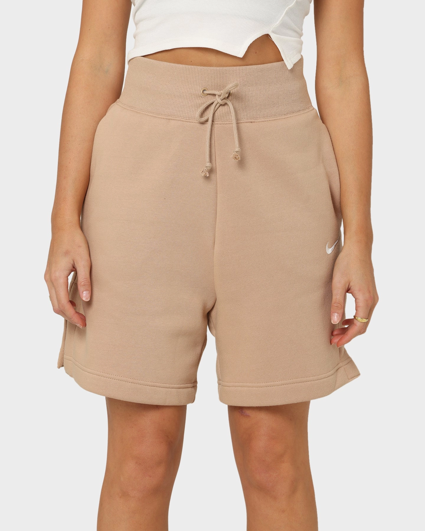 Nike Women's Sportswear Phoenix Fleece High Waisted Loose Fit Shorts Hemp/Sail stretchy fabric Anti Pilling Fabric