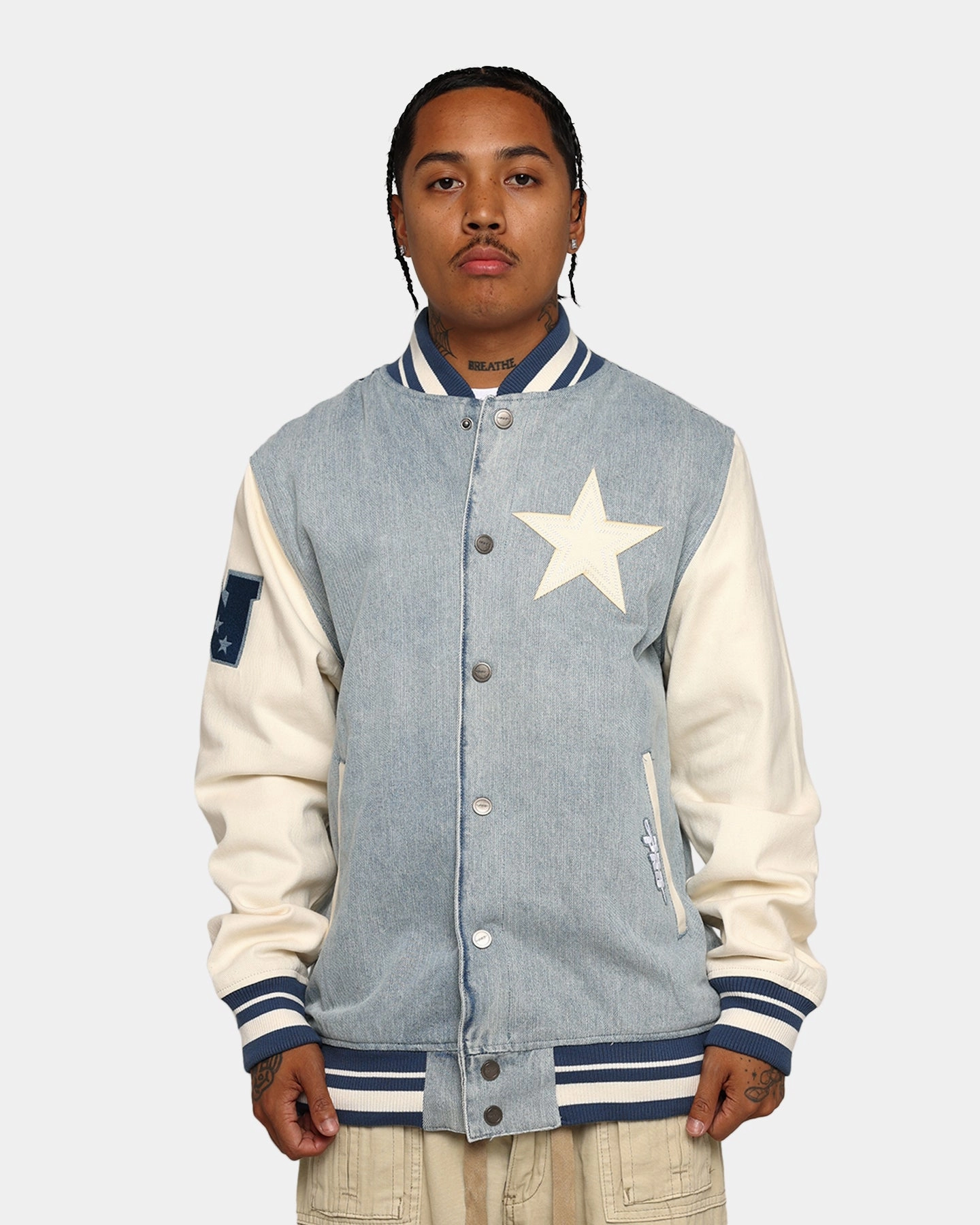Perforated Details WaterResistant Shell Pro Standard Dallas Cowboys Varsity Denim Jacket Denim/Linen