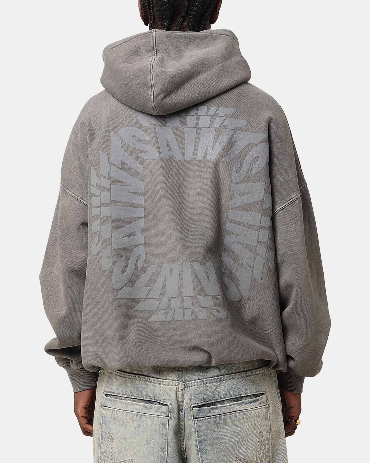 Saint Morta Rave Premium Hoodie Washed Charcoal Stand