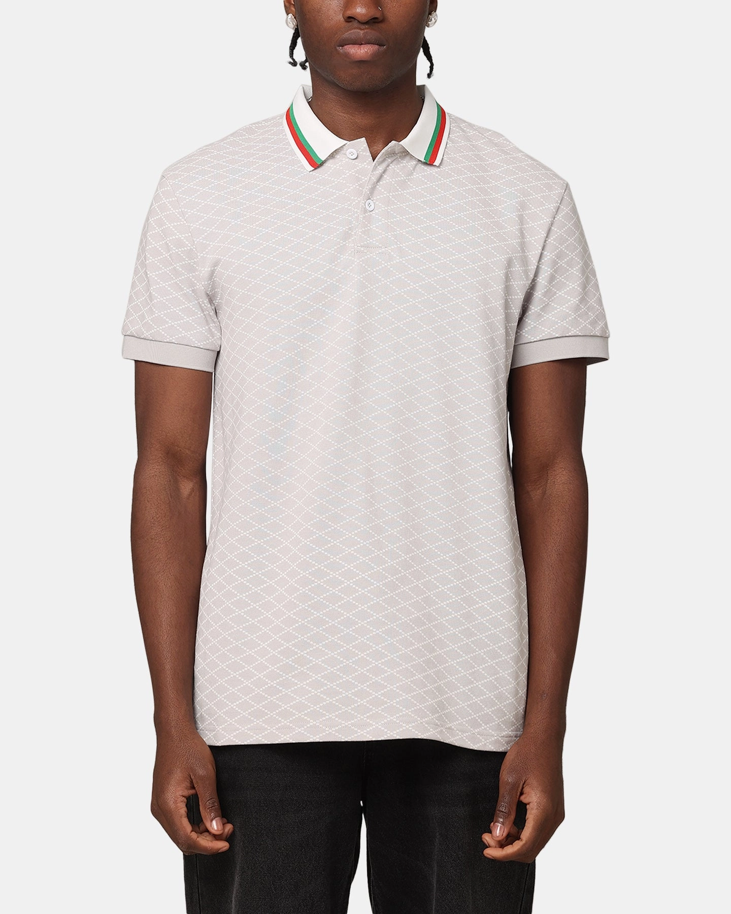 XXIII Printed Polo Shirt Light Grey Polo Collar Striped Design