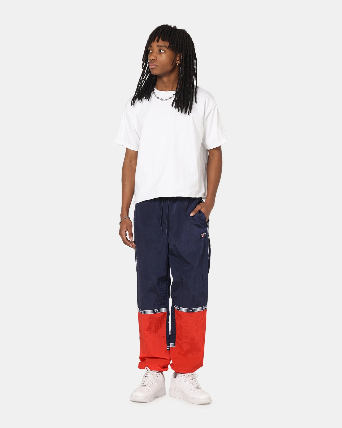 Reebok Colour Block Joggers Navy/Red TaperedLeg OdorResistantFinish