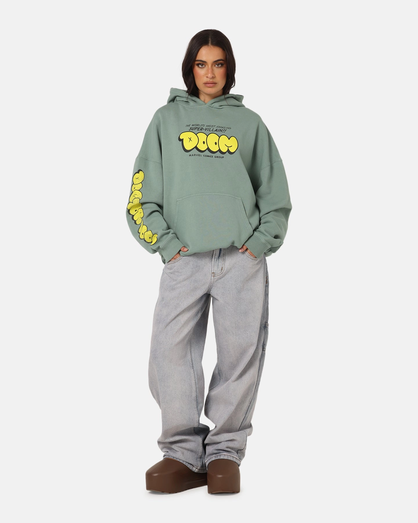 73 Studio Marvel Fantastic Four Doctor Doom Villain Hoodie Washed Green Lightweight Style