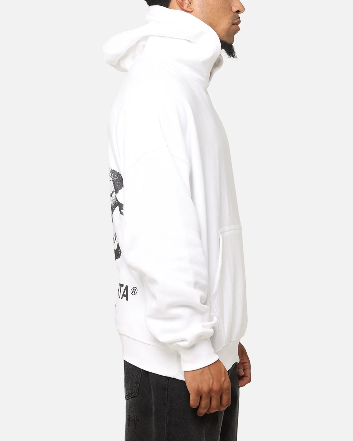Saint Morta Nothing Is Forever Boxy Hoodie White/Black Adjustable Hood Storm Protection