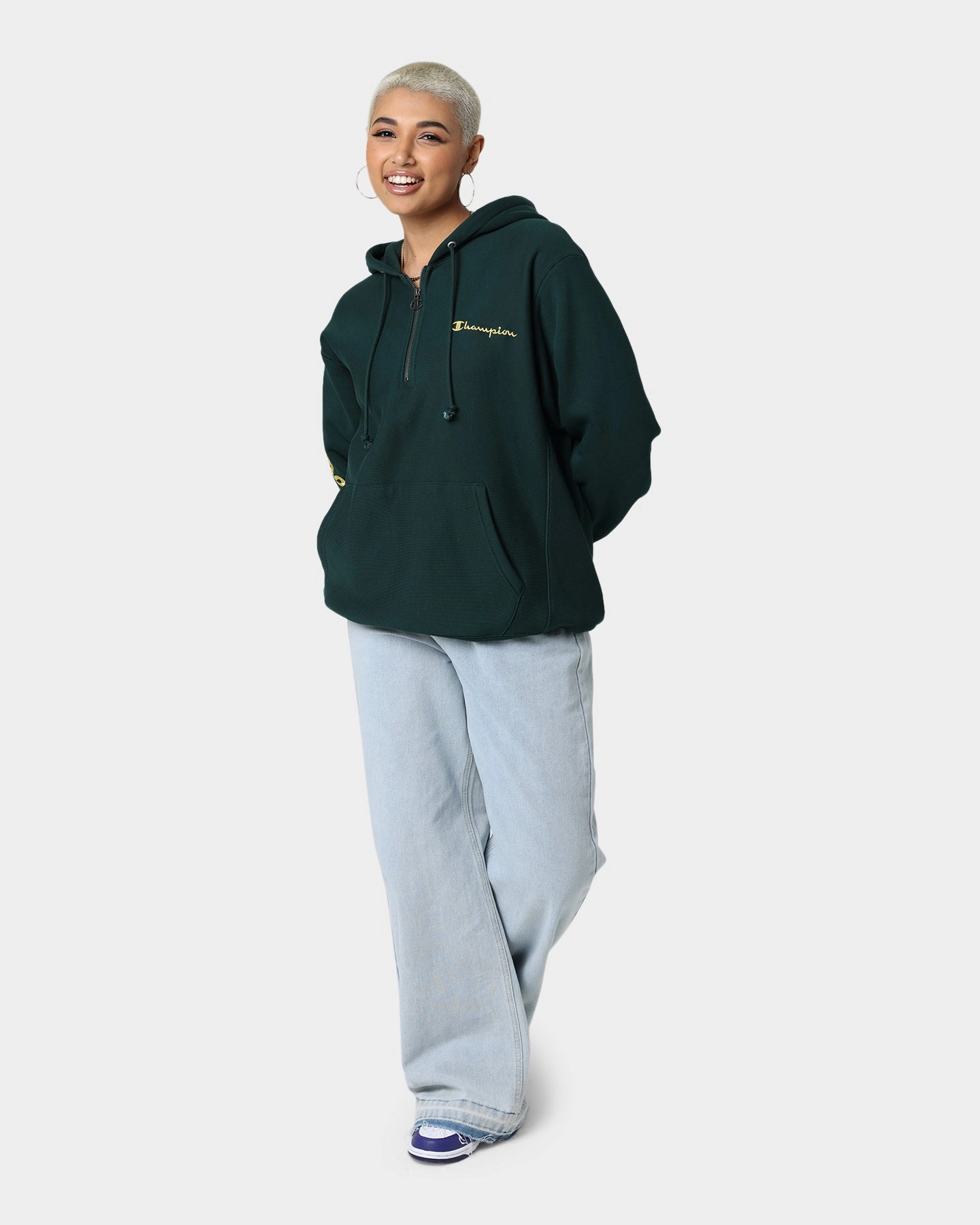 Champion Reverse Weave Quarter Zip Hoodie Midfield Green Handmade Trend