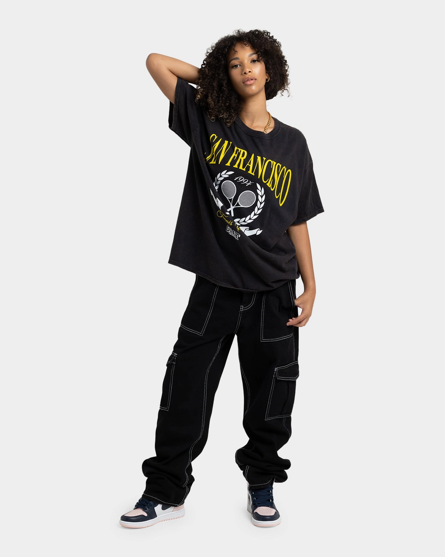 Goat Crew Tennis Club Vintage T-Shirt Black Wash Everyday Look Wear NoSideSeams