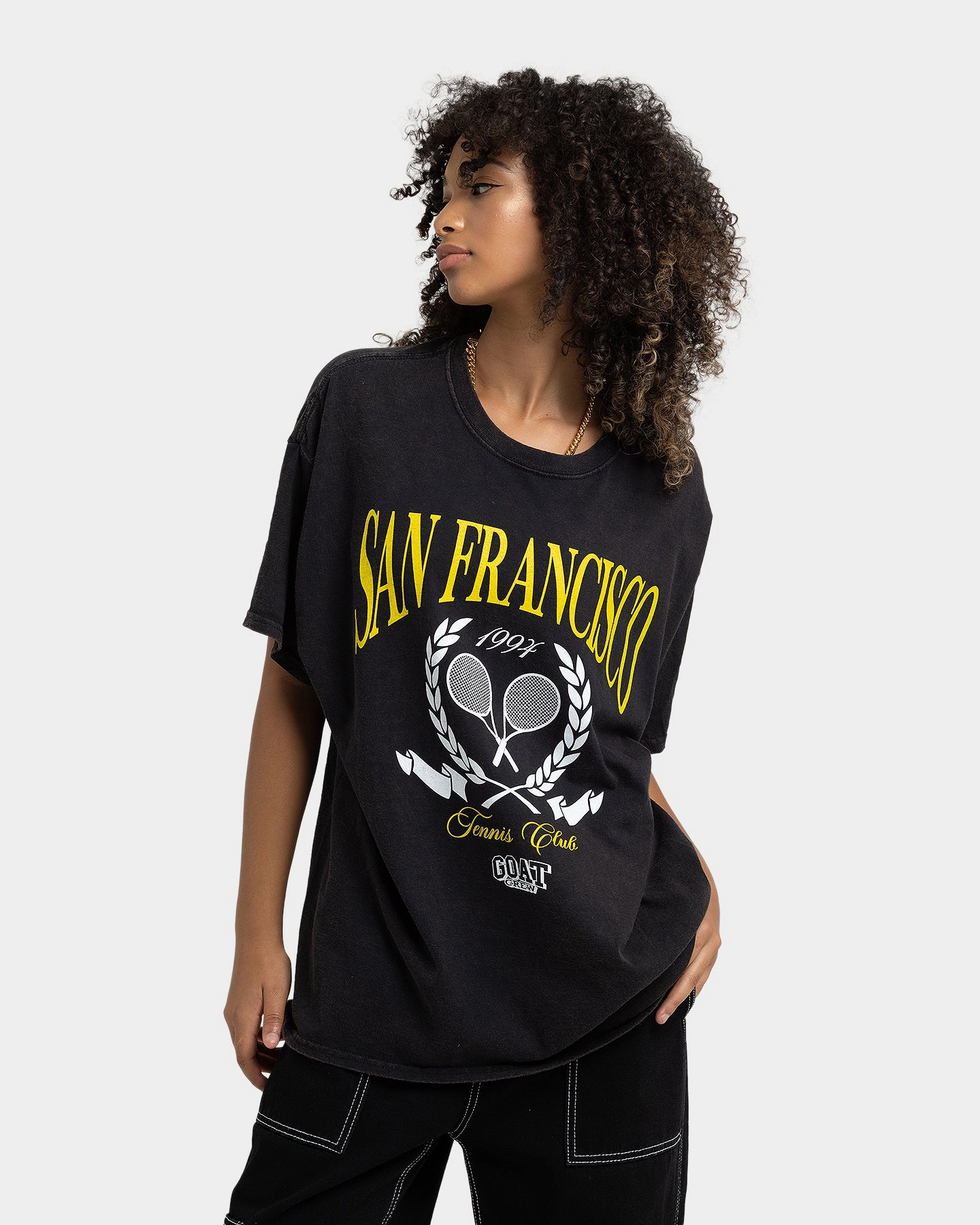 Hygroscopic Fiber Goat Crew Tennis Club Vintage T-Shirt Black Wash