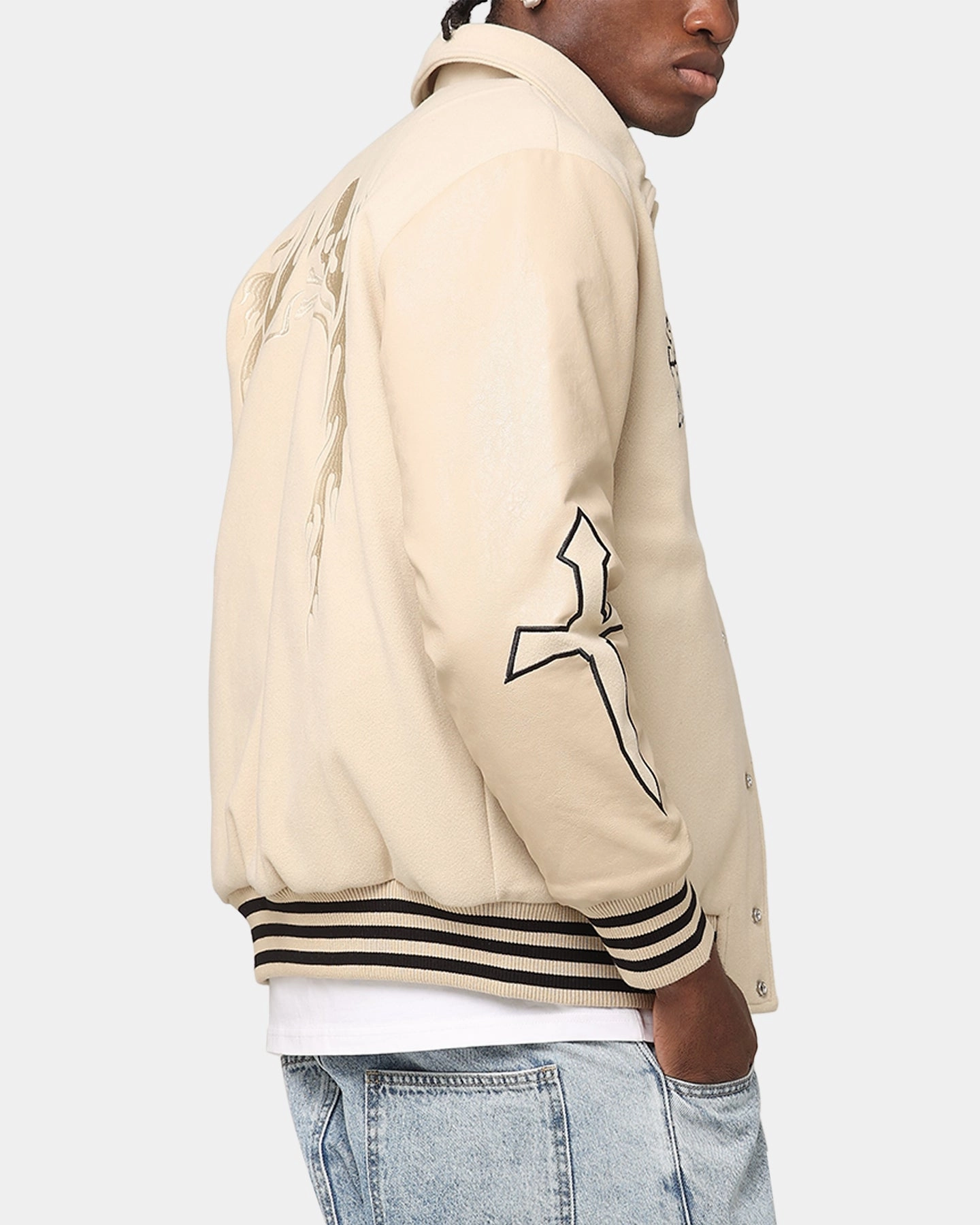 men Saint Morta Ceremonies Varsity Jacket Stone