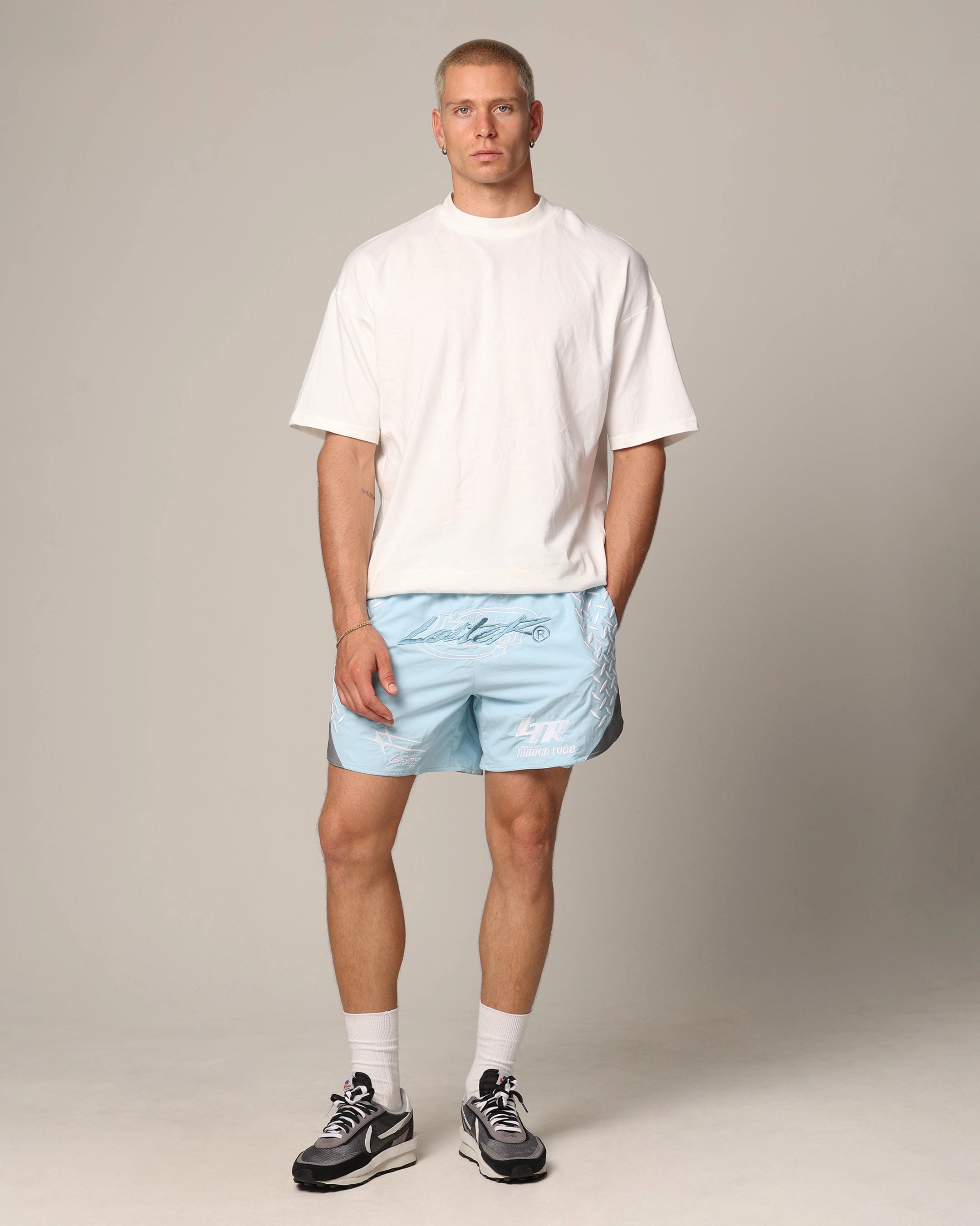 Layered Hem Detail Loiter Instinct Walk Shorts Light Blue