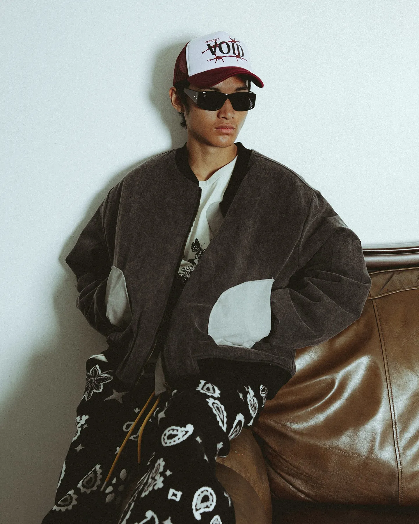 MNML Distressed Bomber Jacket Charcoal Grey High Neck Protection Smart Layer