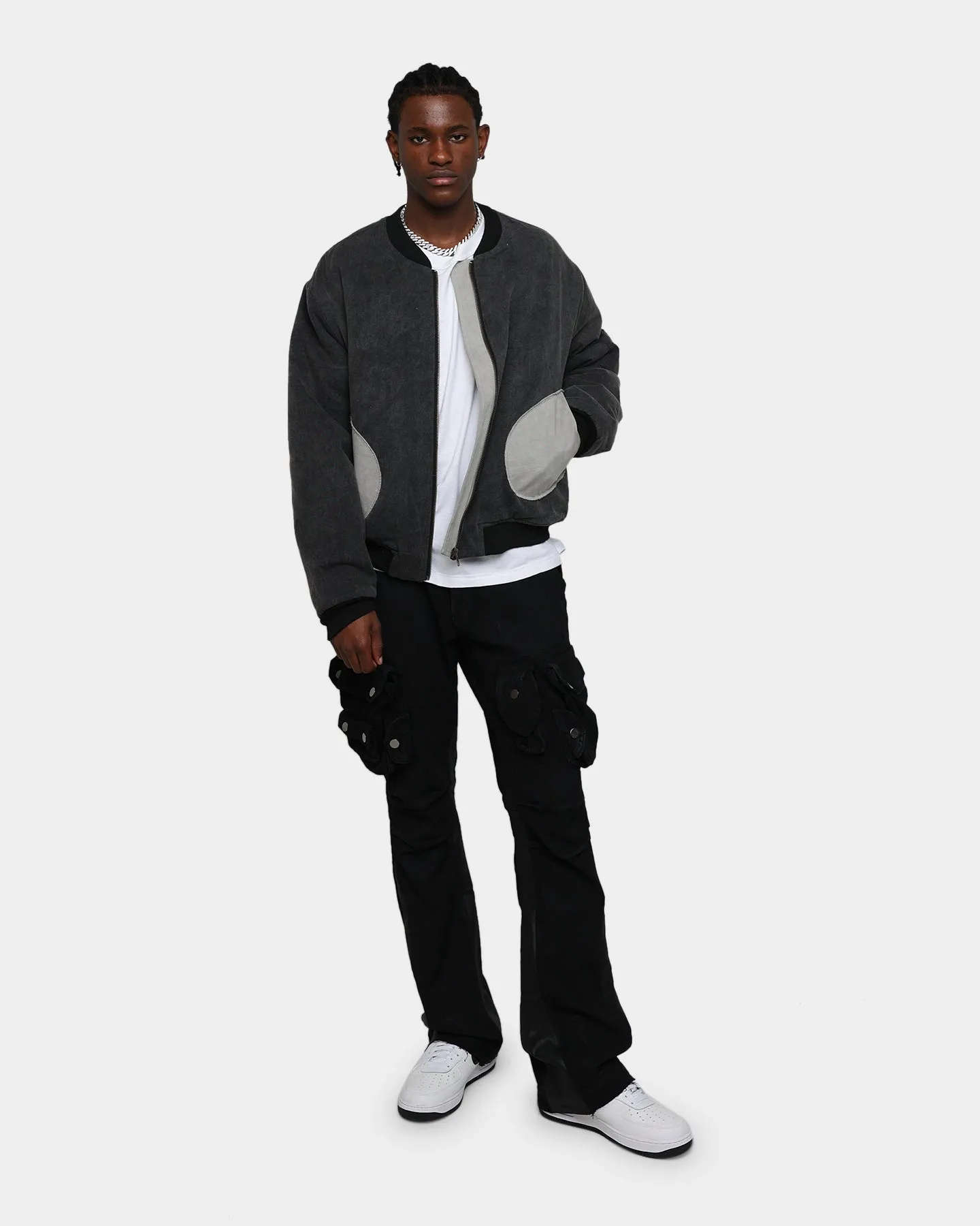 Thermal Protection Fashion Layer MNML Distressed Bomber Jacket Charcoal Grey