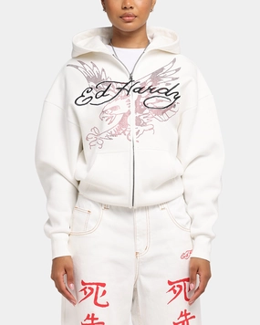 Caribou like Ed Hardy Eagle Rhinestone Zip Hoodie Off White