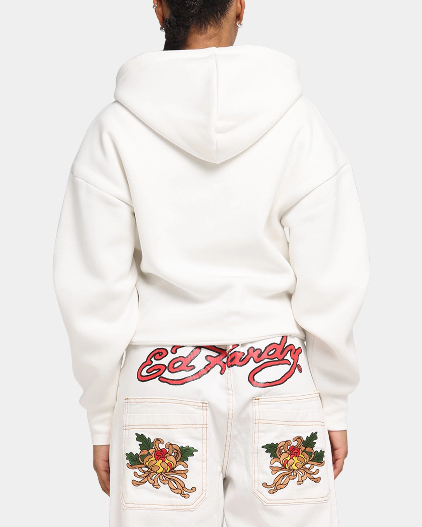 Ed Hardy Eagle Rhinestone Zip Hoodie Off White Spiritual wear