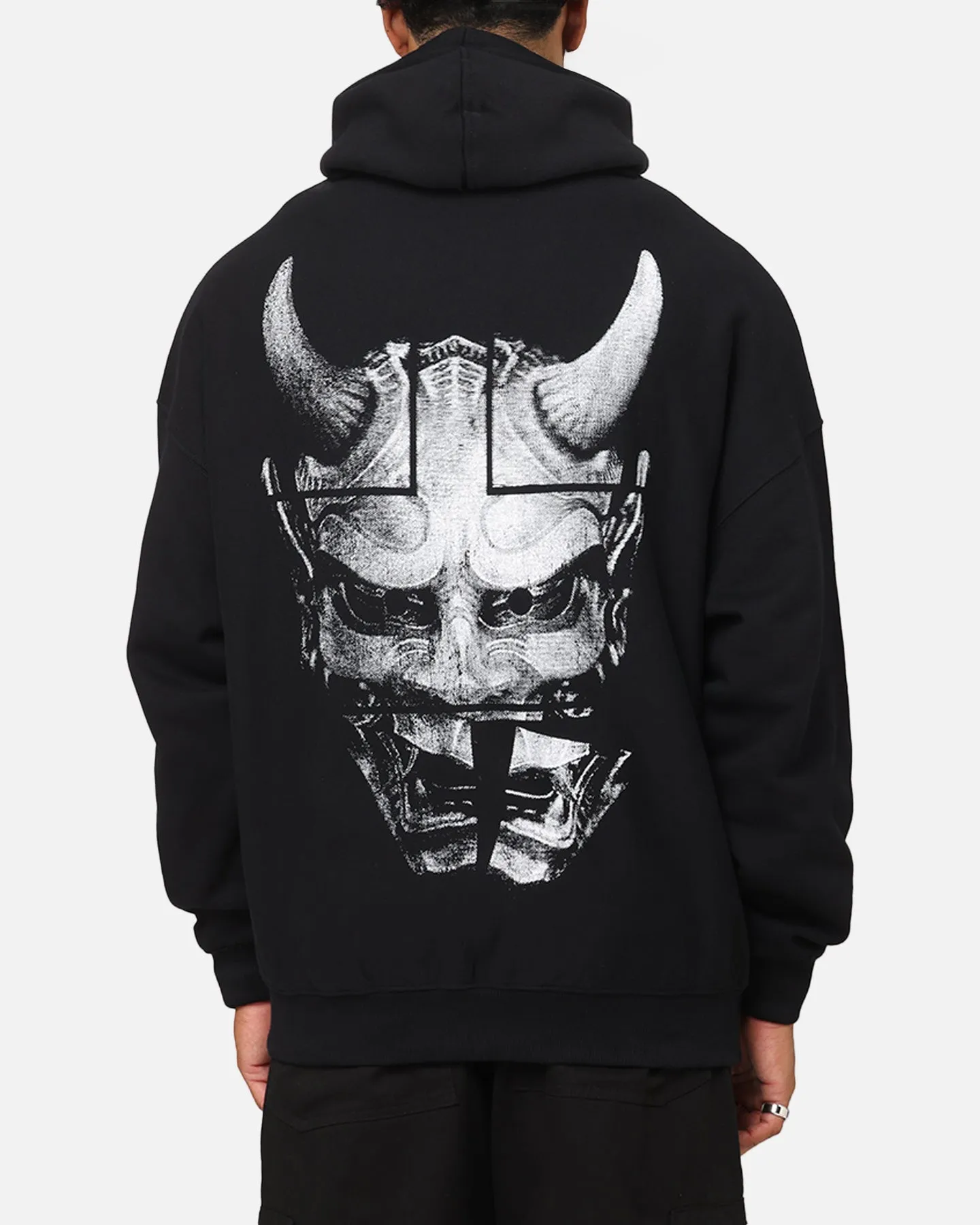 The Anti Order Oni Mask Boxy Hoodie Black Silicone Grip Cuffs