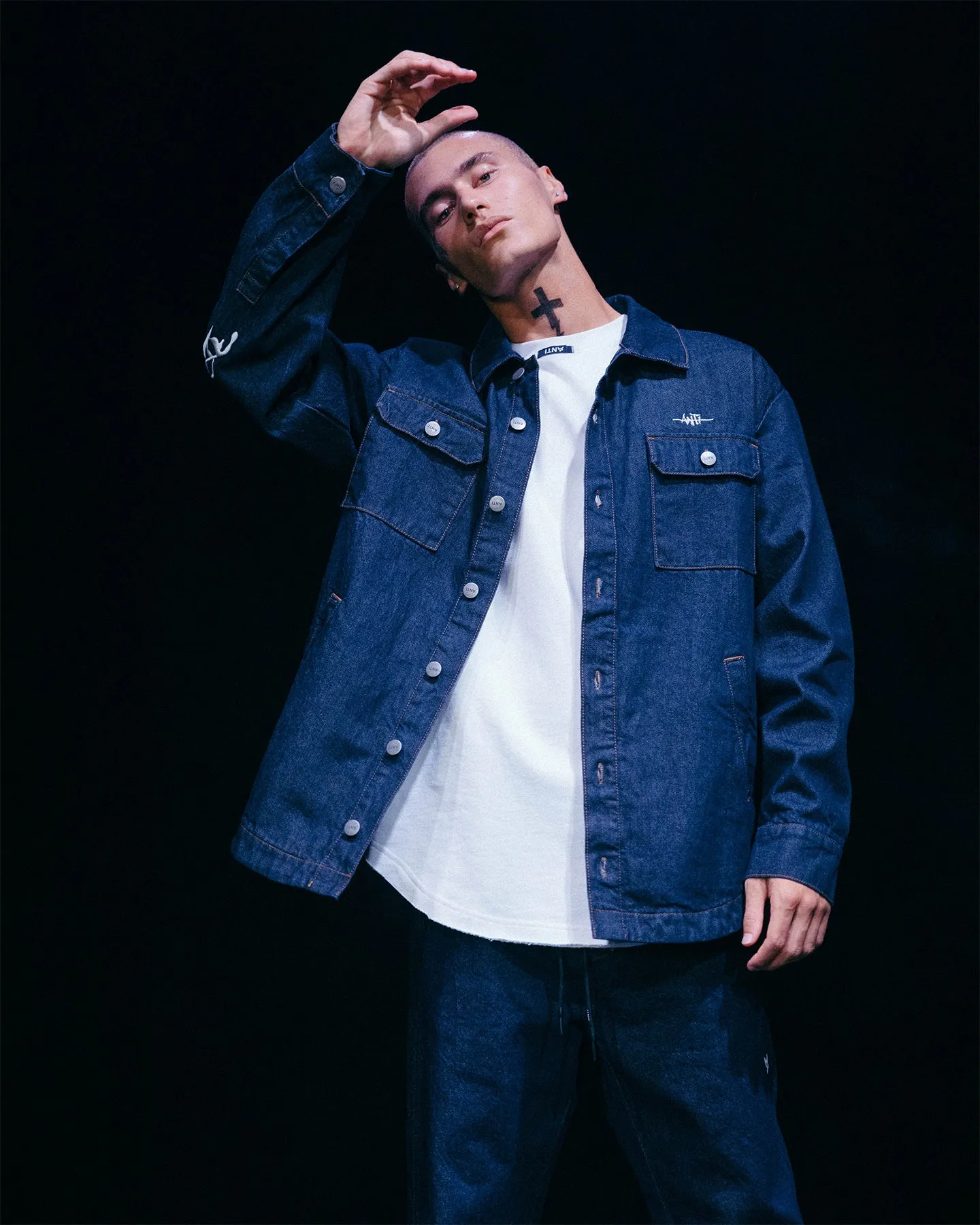 The Anti Order Oversized Denim Shirt Dark Indigo Non Restrictive Collar Office Comfort