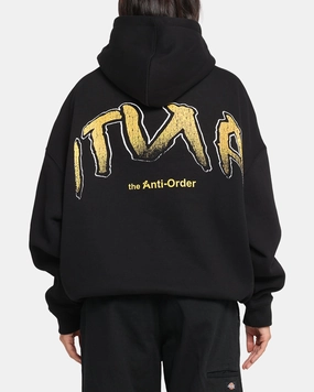 Tagless Neck The Anti Order Anti Collegate Boxy Hoodie Black