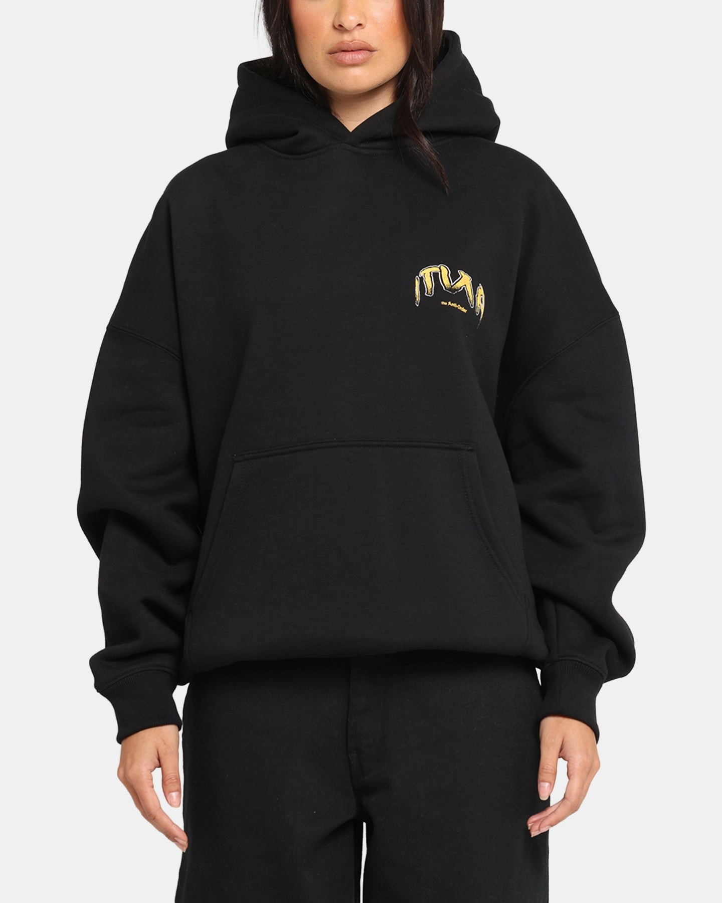 The Anti Order Anti Collegate Boxy Hoodie Black Stylish Details Brushtail possum like