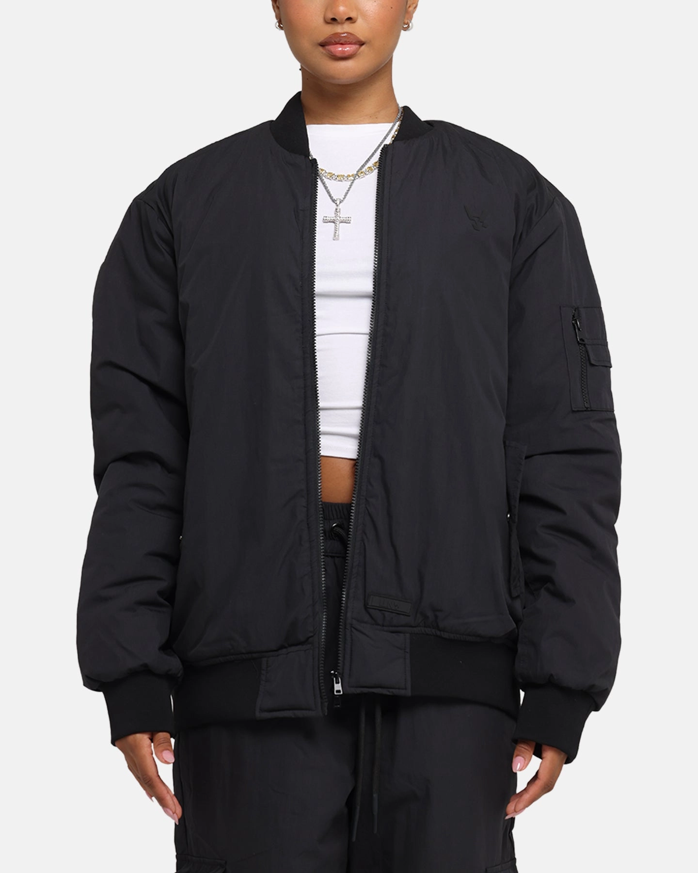 The Anti Order Anti Essential Oversized Bomber Jacket Black Ribbed Knit Cuffs