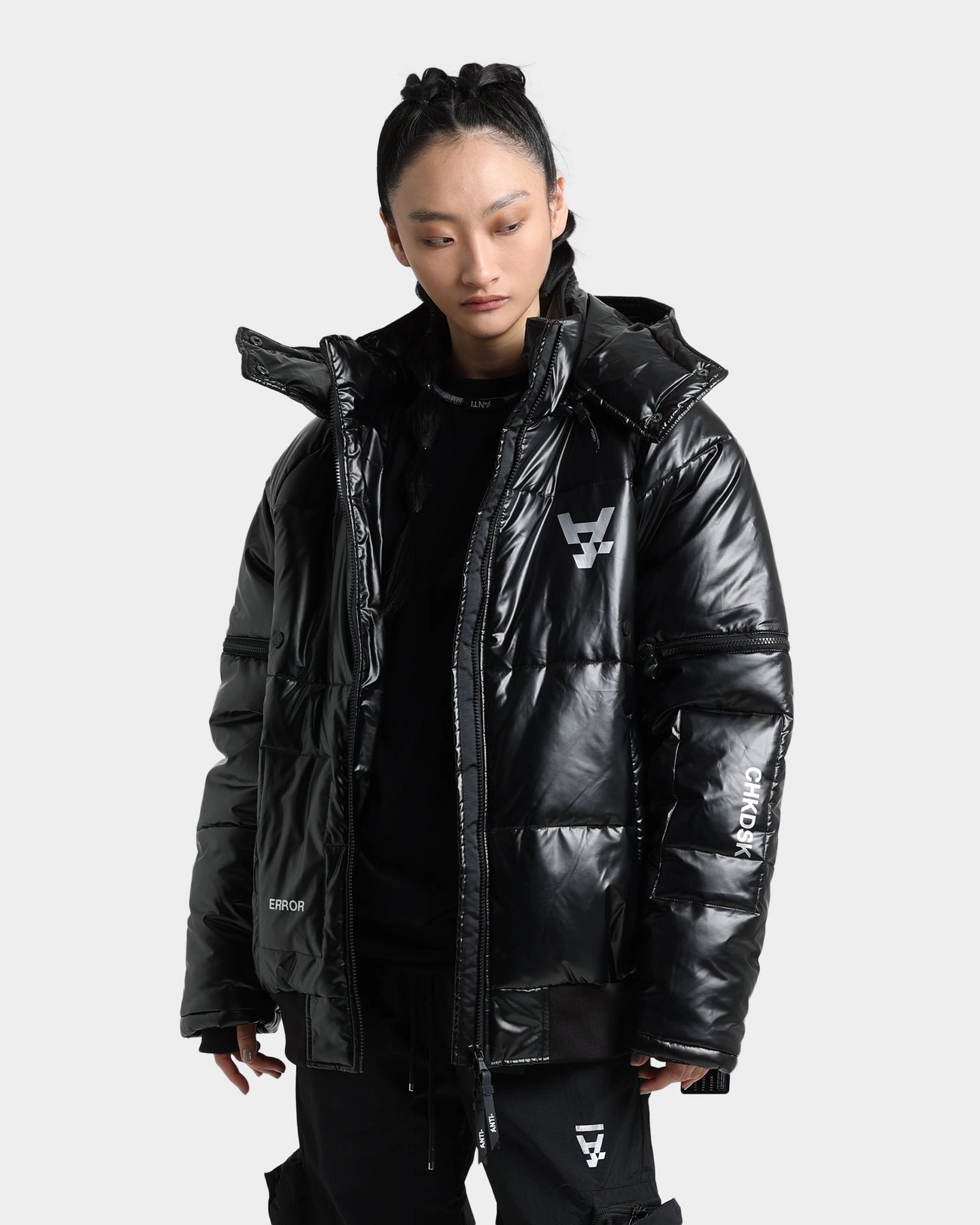The Anti Order Anti Joy Technical Puffer Jacket Black/Silver Package Stretch Panels