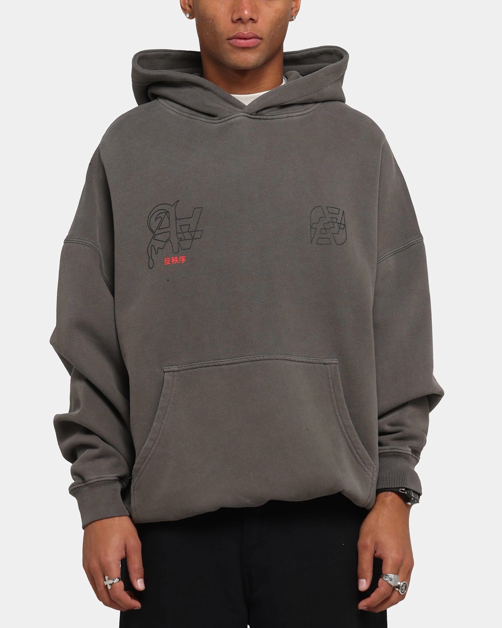 The Anti Order Arcade Boxy Hoodie Washed Charcoal Silkiness Rural style