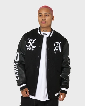 The Anti Order Dead Pixel Leather Varsity Jacket Black/White mass - produced Travel Layer