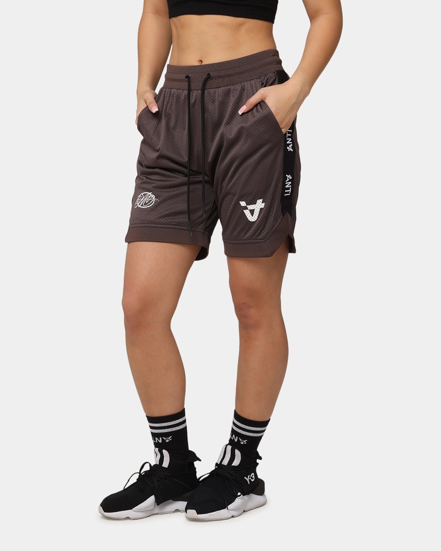 Relax Fit Versatile Style The Anti Order Future Racing Basketball Shorts Dark Brown