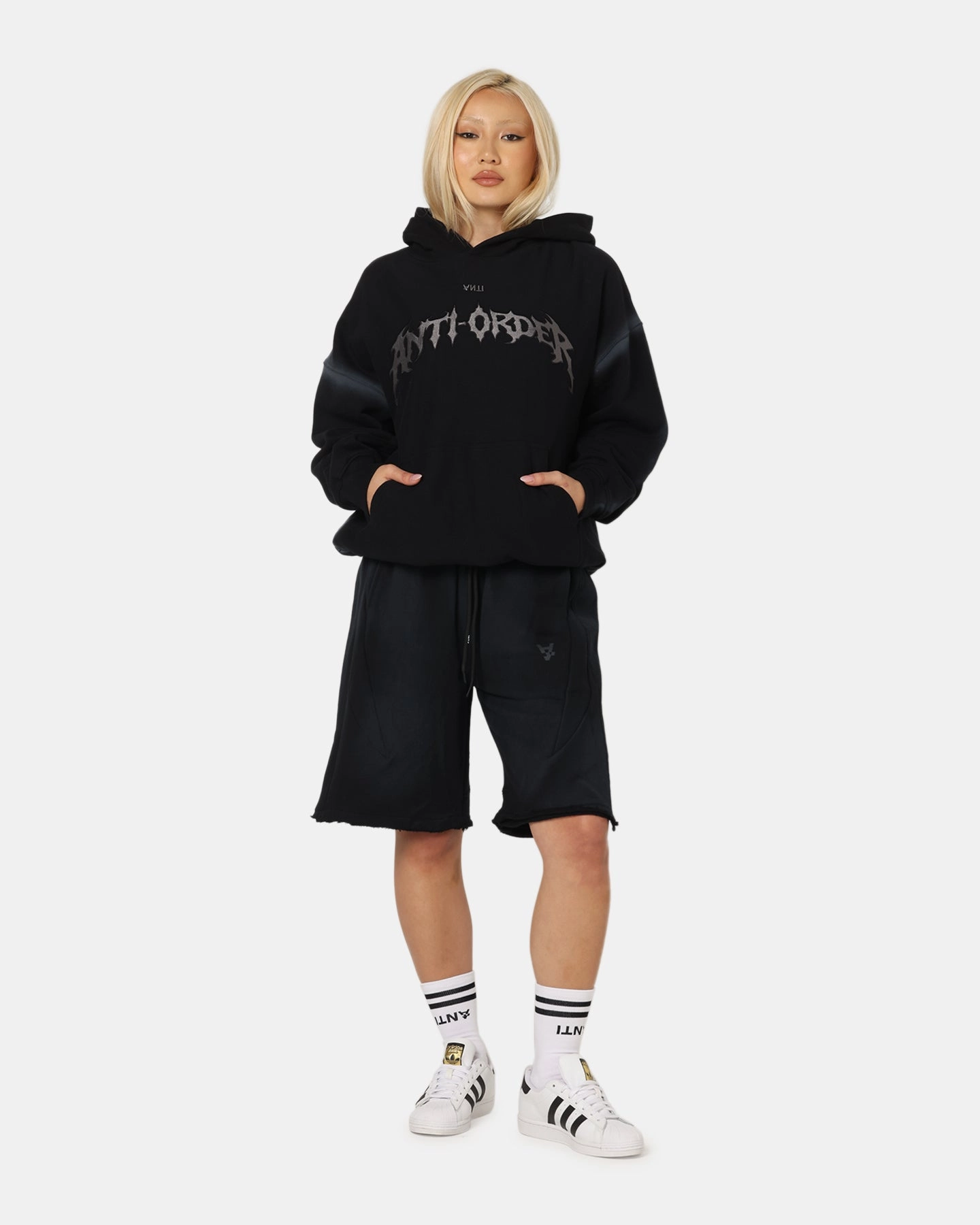 Color Variety Zippered Pockets The Anti Order Mosh Boxy Hoodie Sunfade Black/Grey