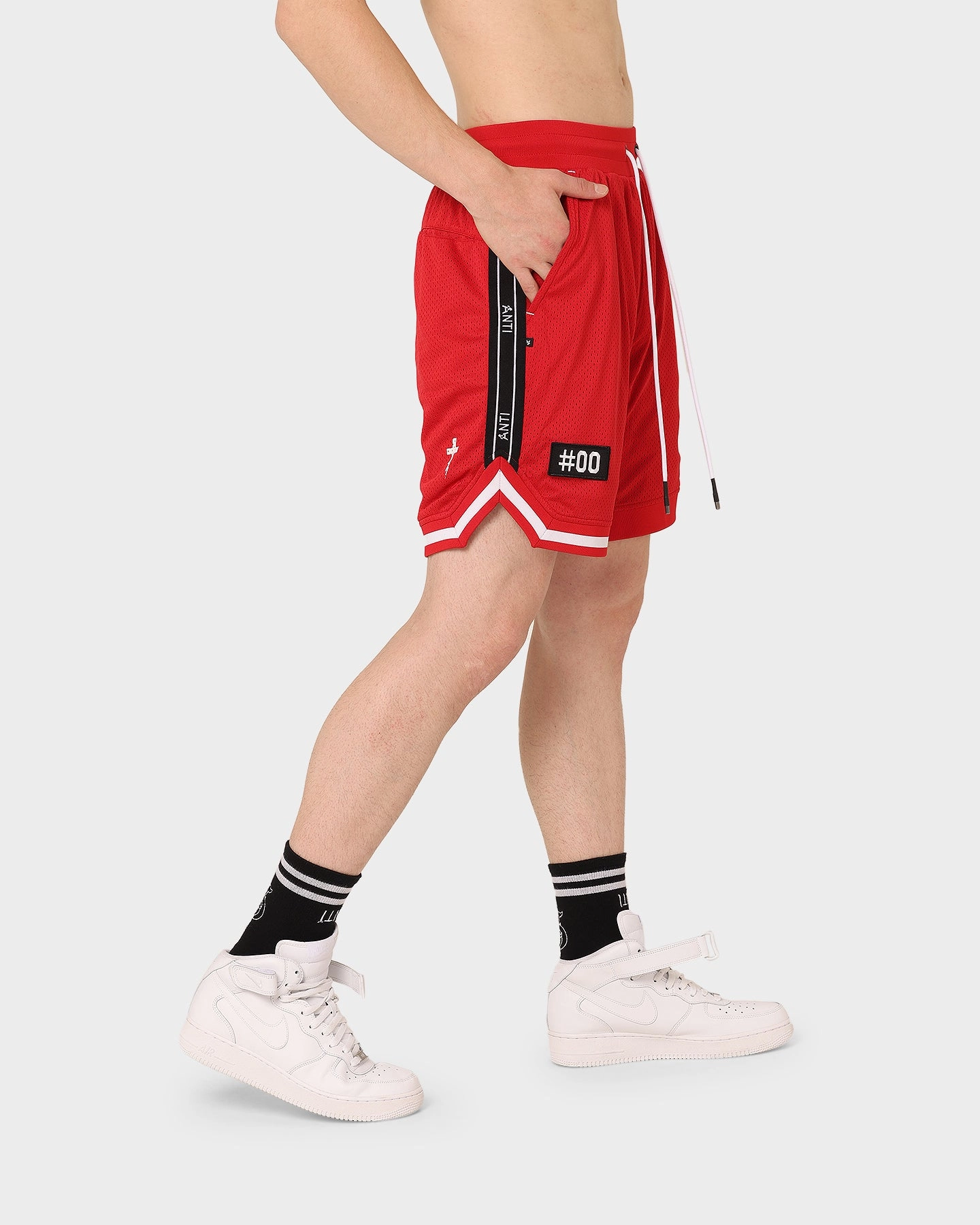 The Anti Order Off Season Basketball Shorts Red/White Snag Free Zipper Solid Color