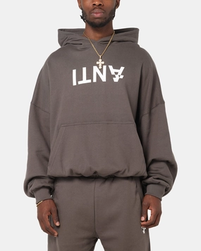 The Anti Order Reverse Logo Hoodie Charcoal Grey Durable Zipper