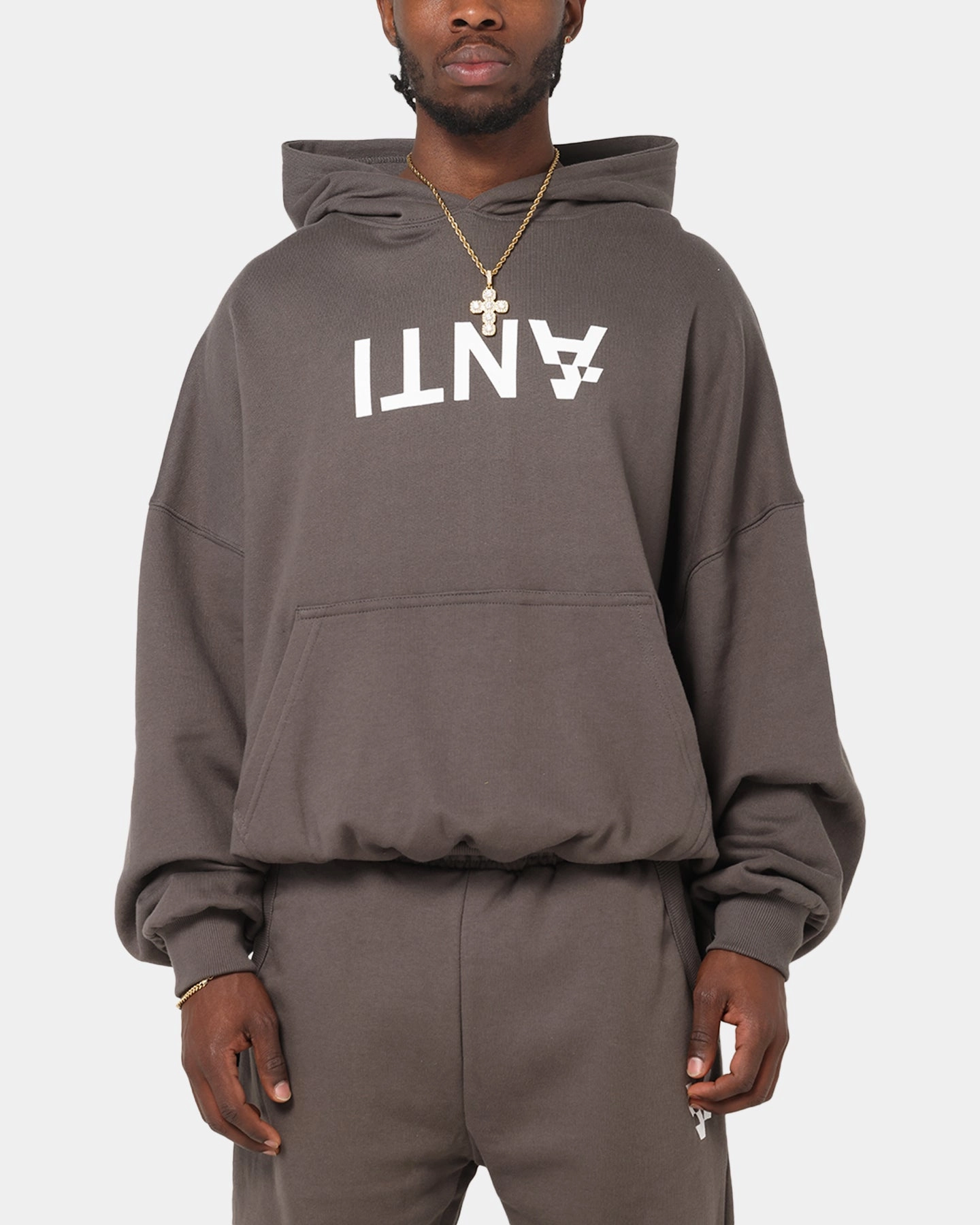 The Anti Order Reverse Logo Hoodie Charcoal Grey Durable Zipper