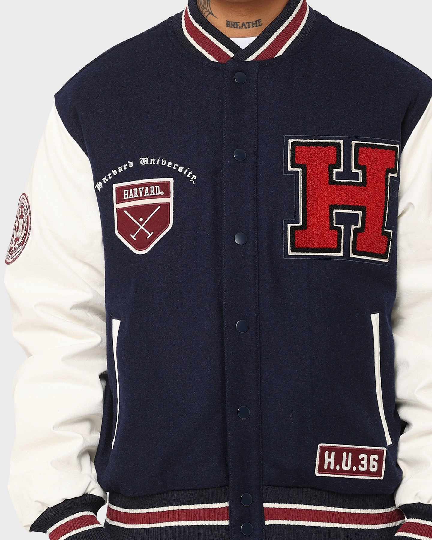 The New Establishment Harvard Two Tone Letterman Jacket Navy/White Eco Friendly Material