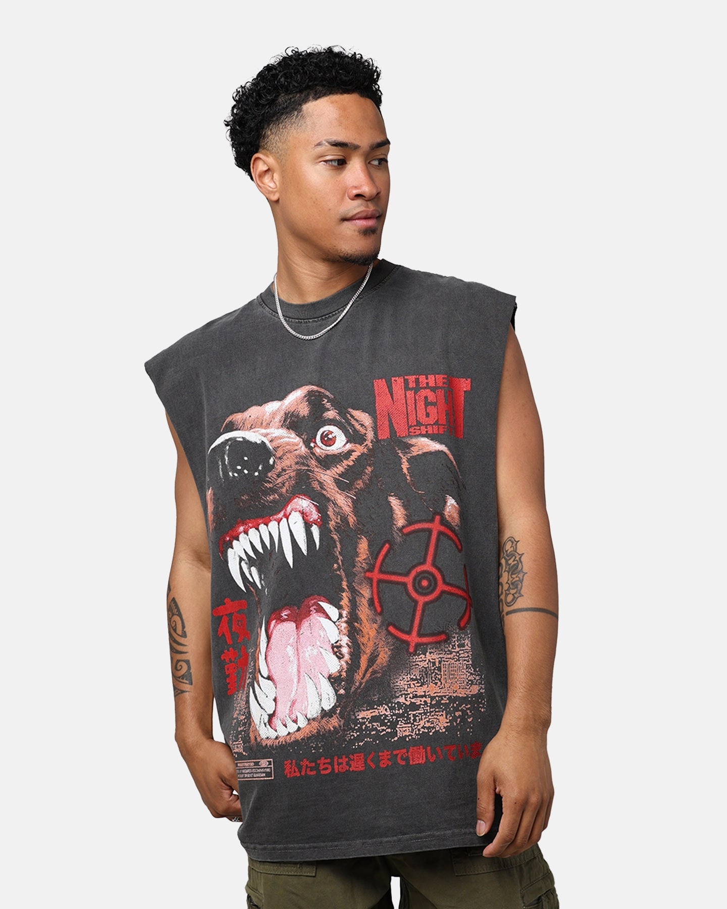 The Night Shift Dog Muscle T-Shirt Black Wash Comfy Layer