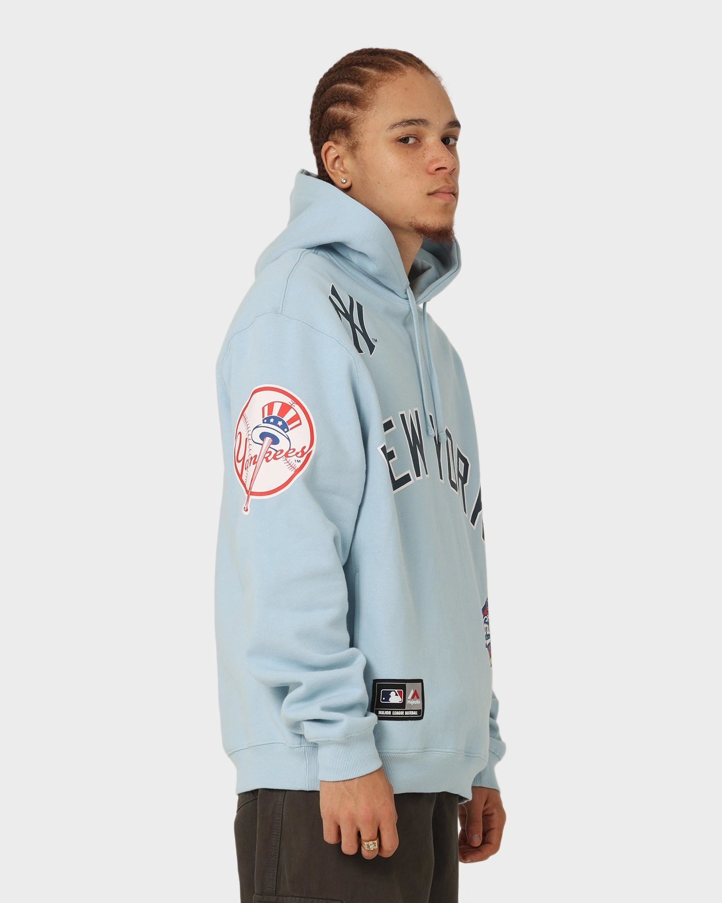 Majestic Athletic New York Yankees World Series Champ Graphic Hoodie Glacial Blue City Abrasion Resistant Finish