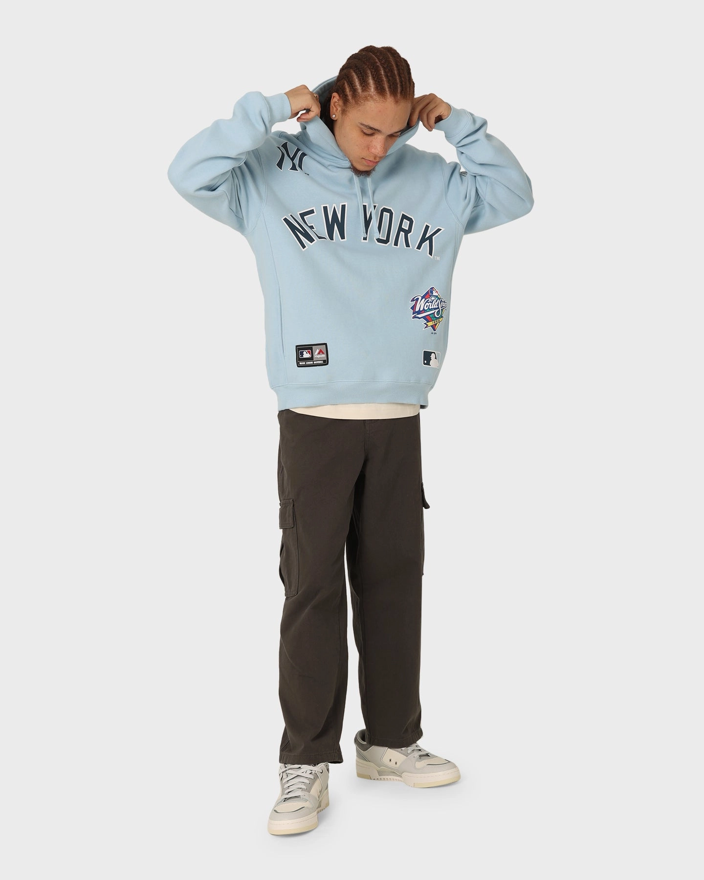 suitable for award ceremonies Majestic Athletic New York Yankees World Series Champ Graphic Hoodie Glacial Blue