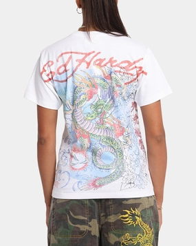 contrast Ed Hardy Rising Dragon Vintage T-Shirt White