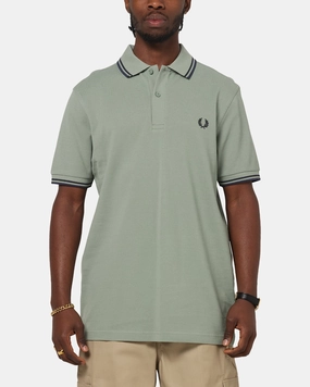 Fred Perry Twin Tipped Polo Shirt Green Lightweight Knit