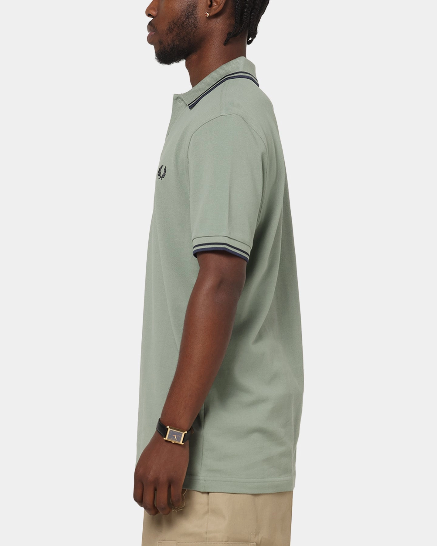Fred Perry Twin Tipped Polo Shirt Green ComfortStretch Collar NonRestrictive Shoulder Design