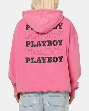 Playboy Stack Washed Hoodie Washed Raspberry athletic style Collapsible Hood