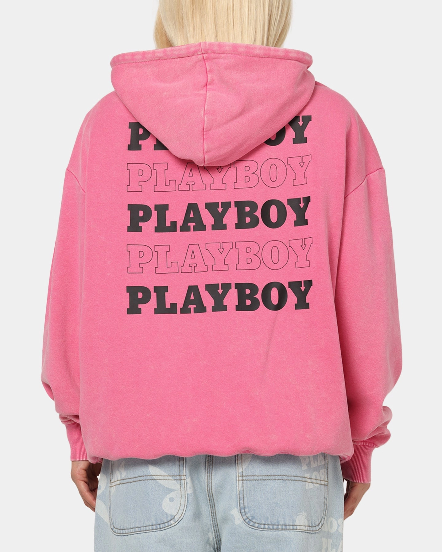 Playboy Stack Washed Hoodie Washed Raspberry athletic style Collapsible Hood